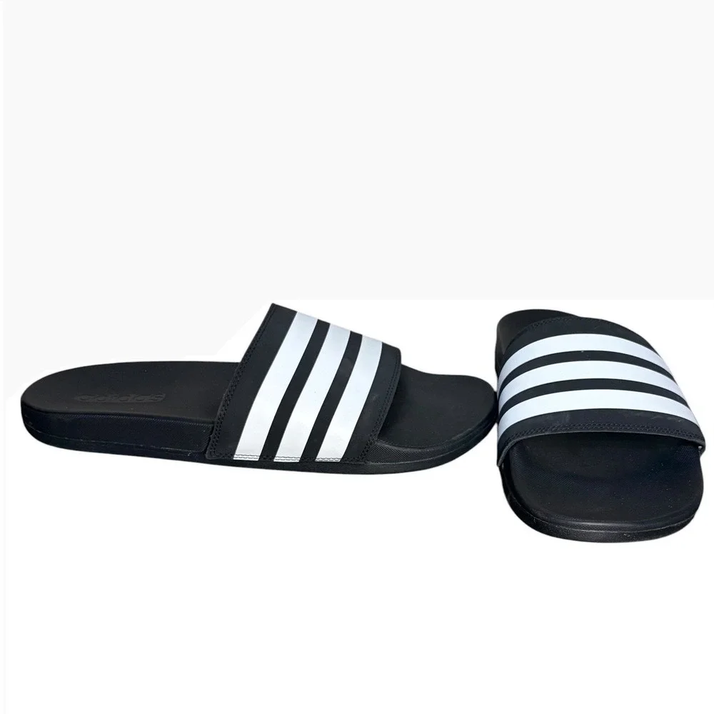 NWOB Adidas Black Adilette‎ Comfort Slides 3-Stripe Sandals Men's Size 12